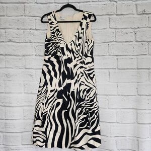 Kay Unger Animal Print Sleeveless V-Neck Mini Dress Black & Cream Size 14